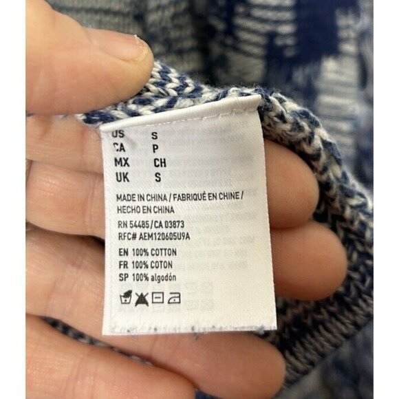 American Eagle Cotton Blue & White Open Fringe Cardigan Sweater Women's Small - Picture 5 of 10